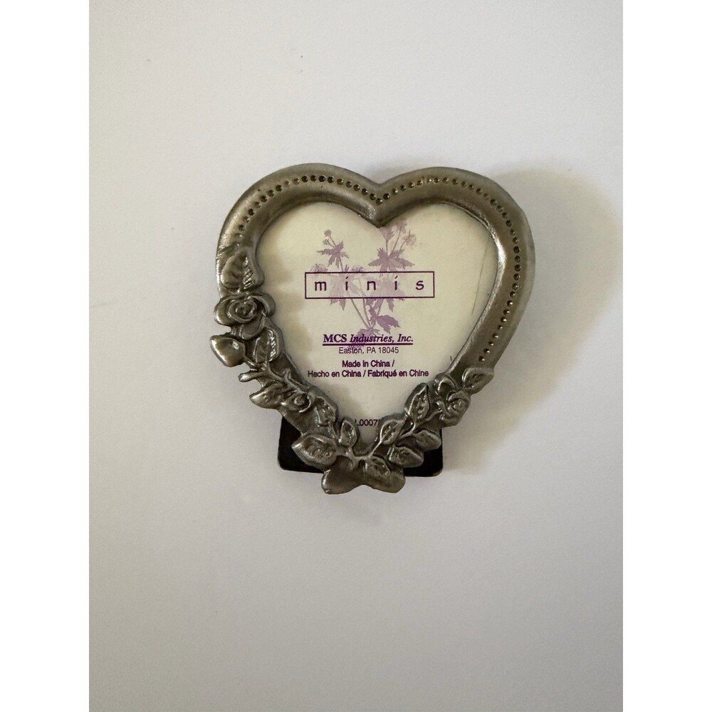 Vintage MCS Minis Pewter Heart Picture Frame Ornate Rose Floral